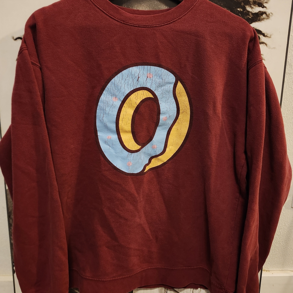 Odd Future Burgundy Sweater with Blue and Yellow Donut Design